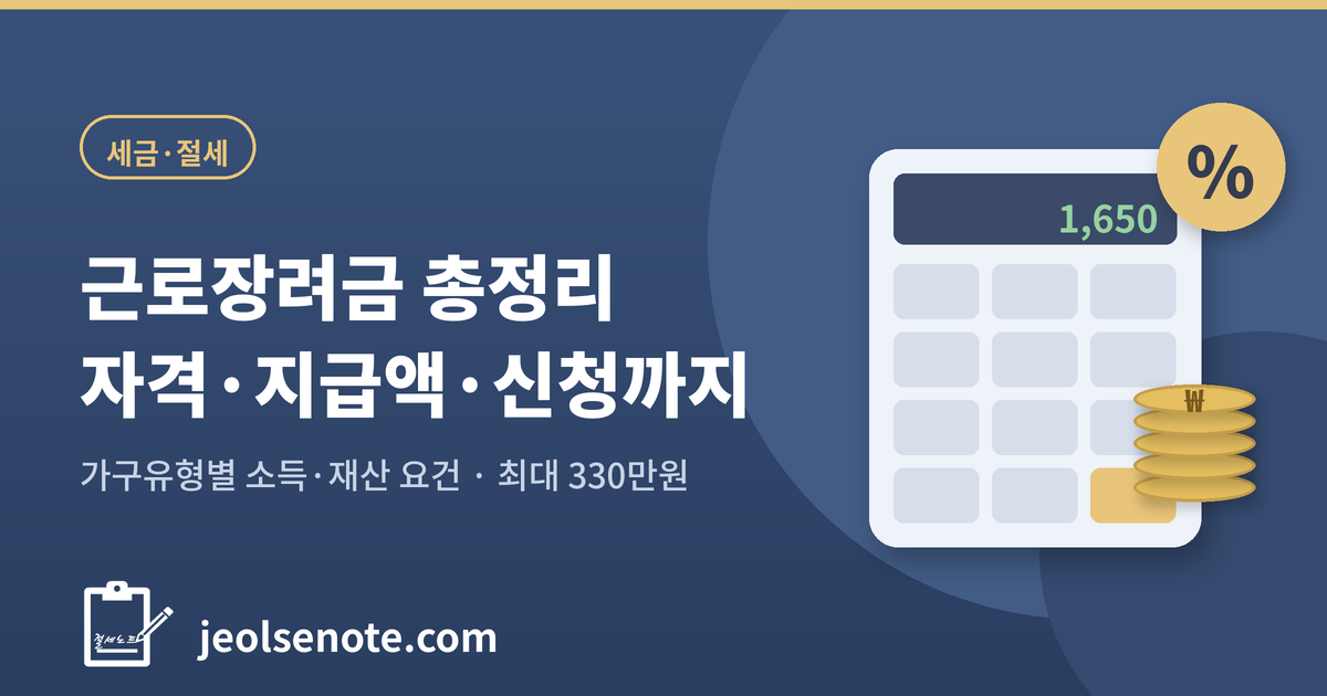 근로장려금 가구유형별 소득·재산 요건과 최대 지급액 총정리 안내 이미지